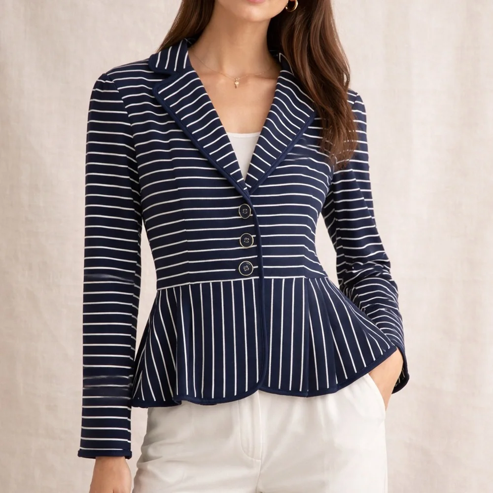 Sandro Studio Striped Blazer Navy & White - Picture 1 of 7